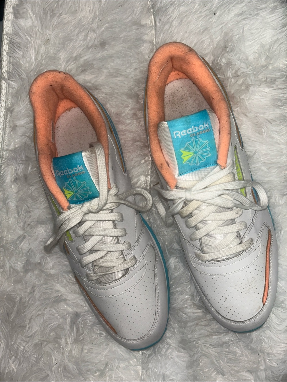Reebok White Sneakers with Teal, Coral & Lime Details
